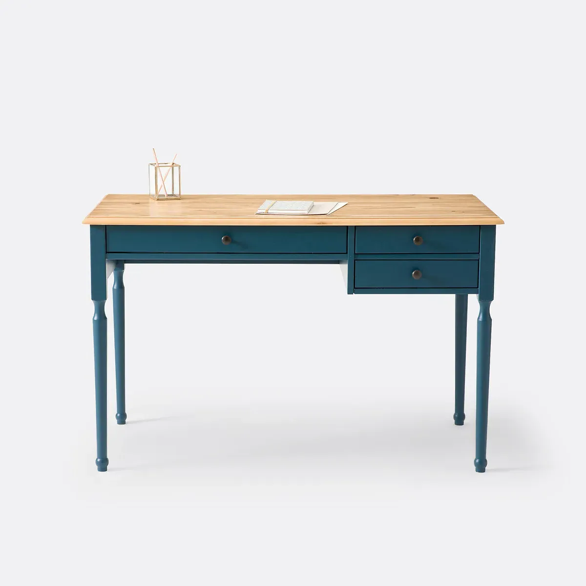 Desk with 3 Drawers - Blue, Solid Pine alternate view