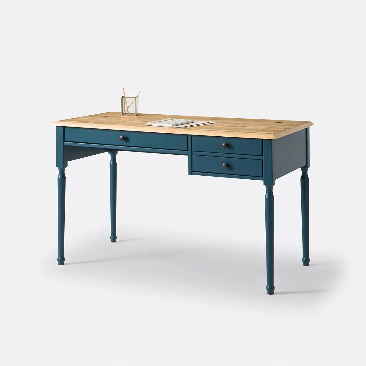 Desk with 3 Drawers - Blue, Solid Pine product