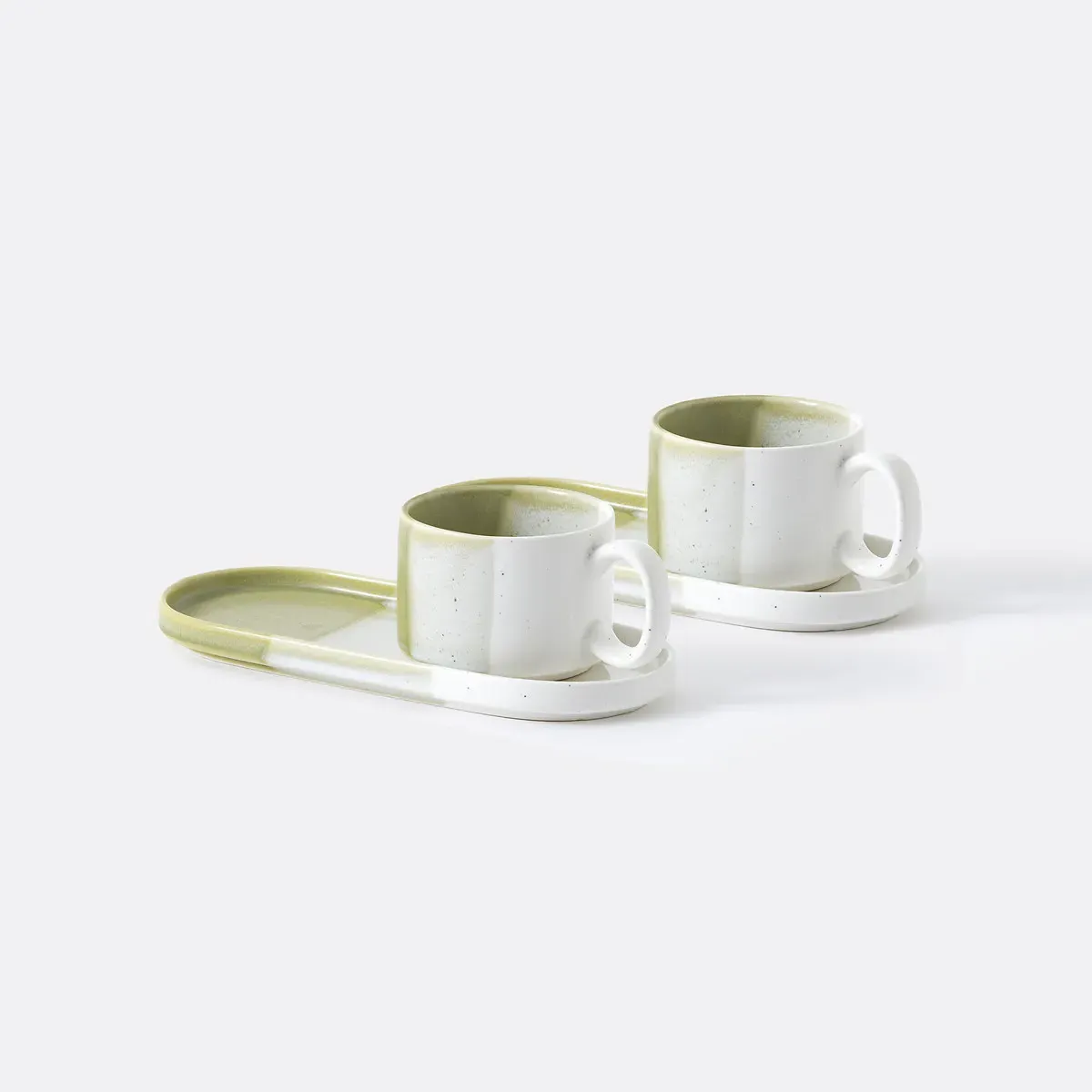Desnia Set of 2 Cups and Saucers - Green, Stoneware product