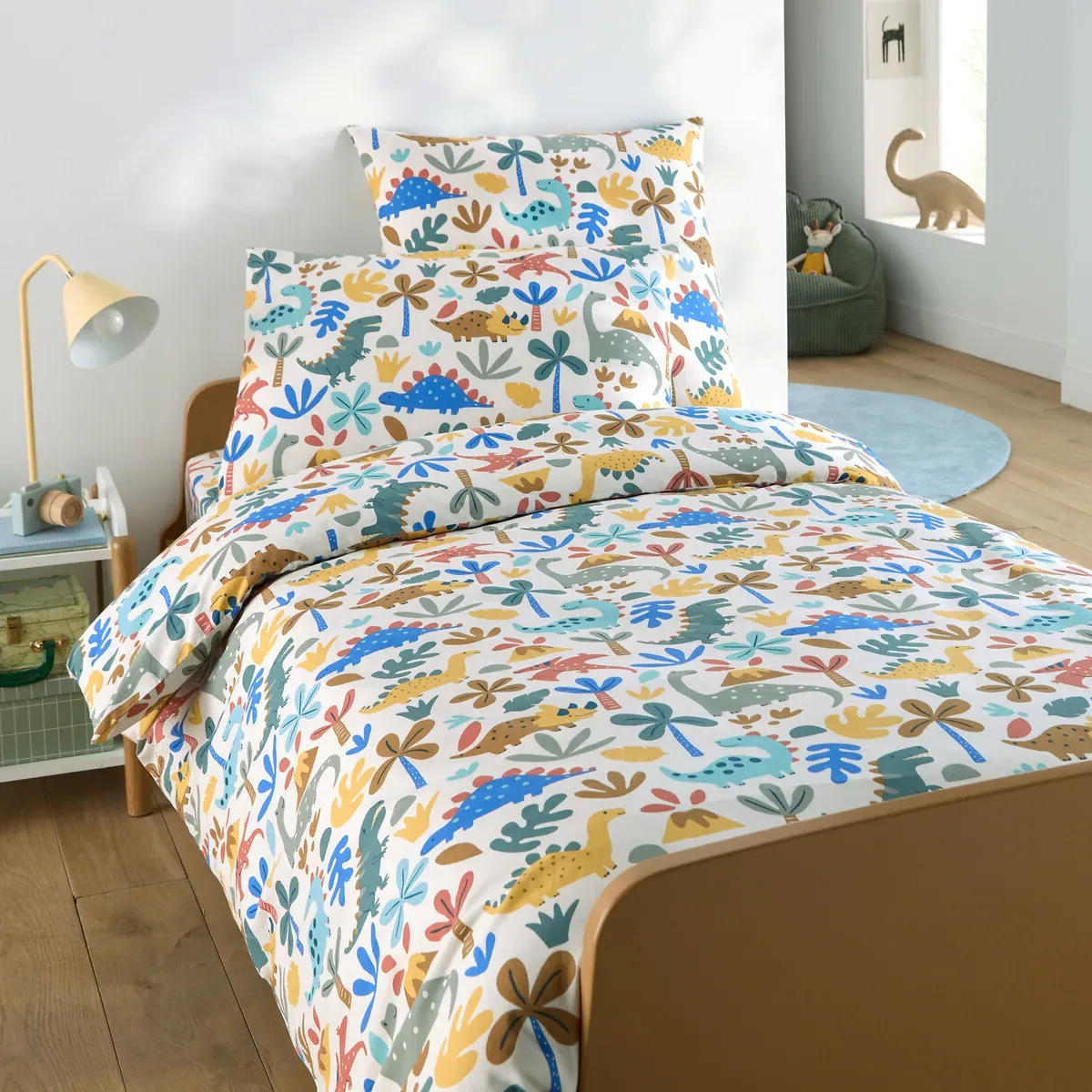 Dino Dinosaur Print Pillowcase - Ecru, Cotton alternate view