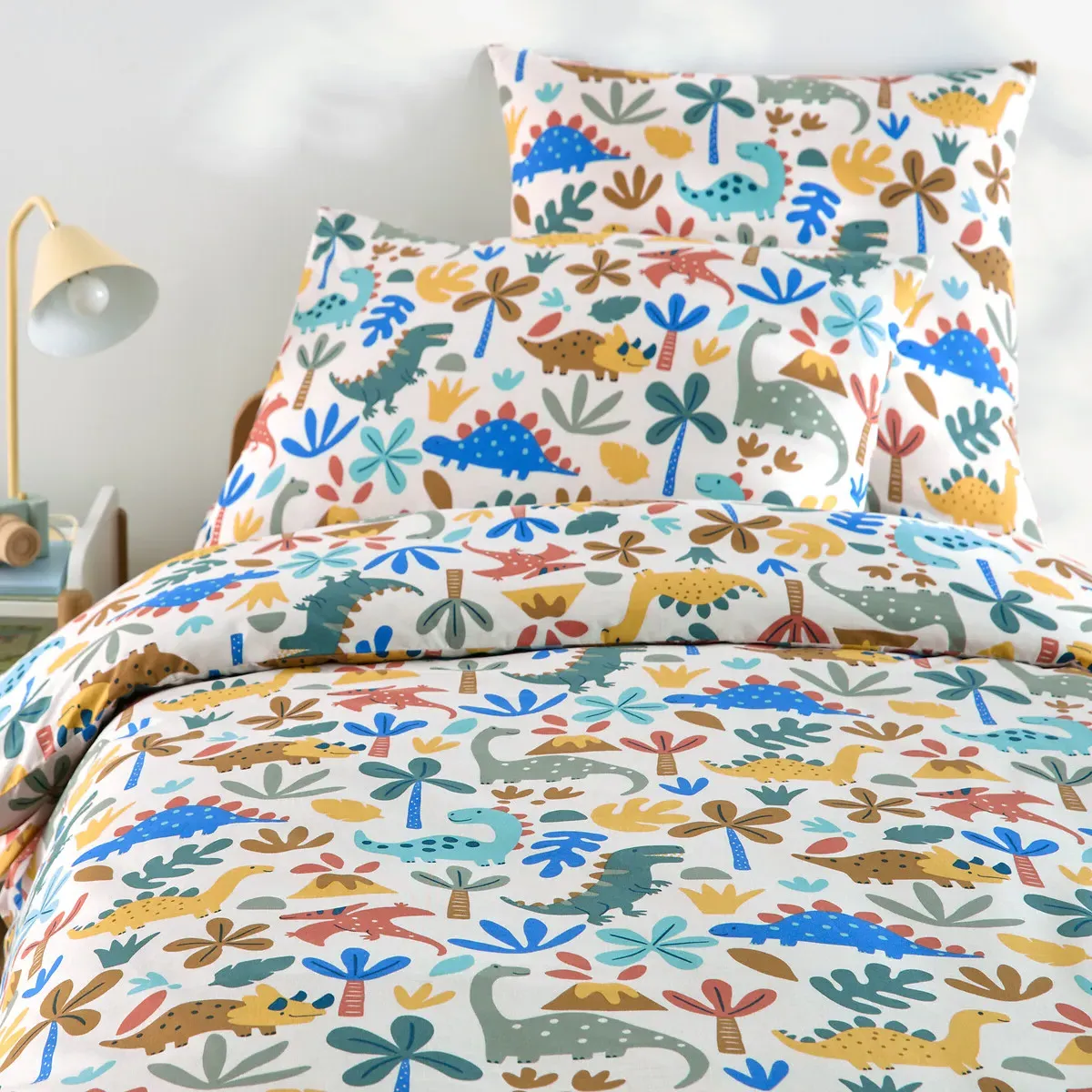 Dino Dinosaur Print Single Duvet Cover - Ecru, Cotton product