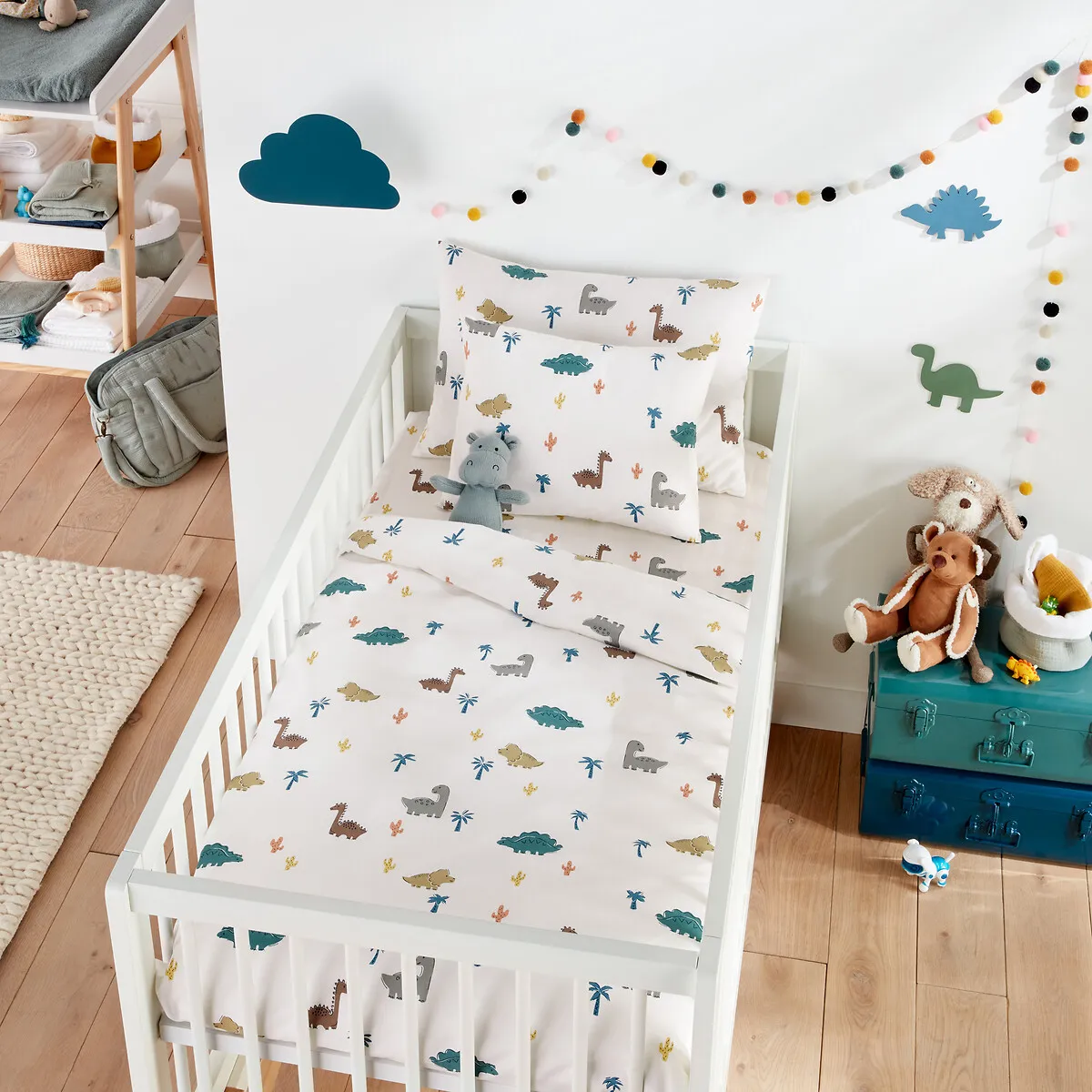 Dino Pop Dinosaur Cot Fitted Sheet - White, Cotton alternate view