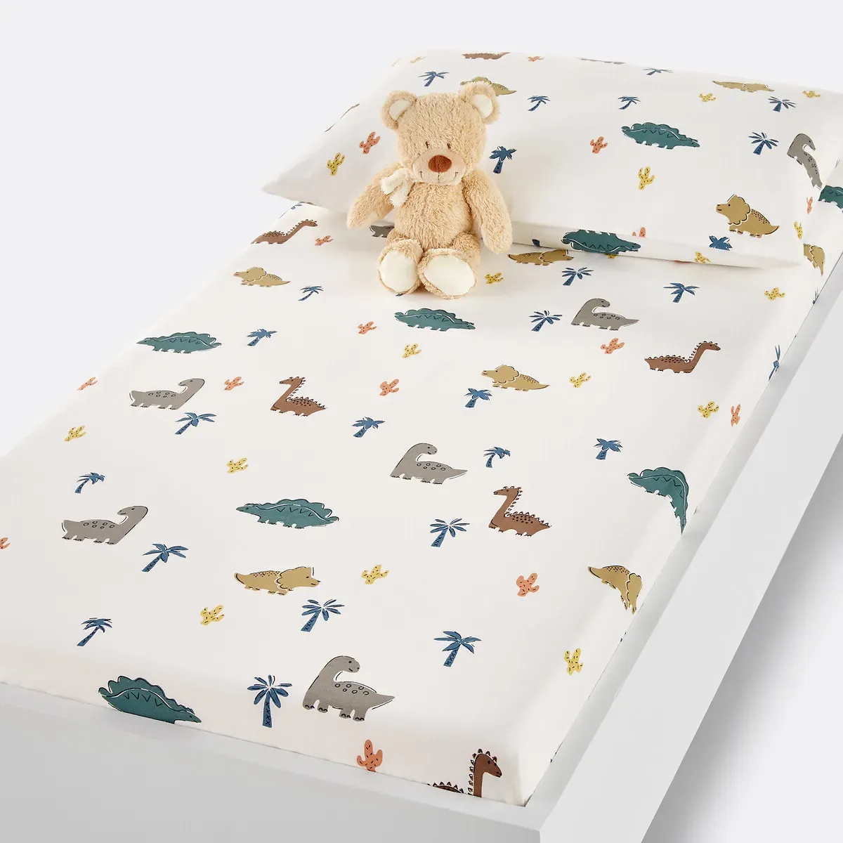Dino Pop Dinosaur Cot Fitted Sheet - White, Cotton product