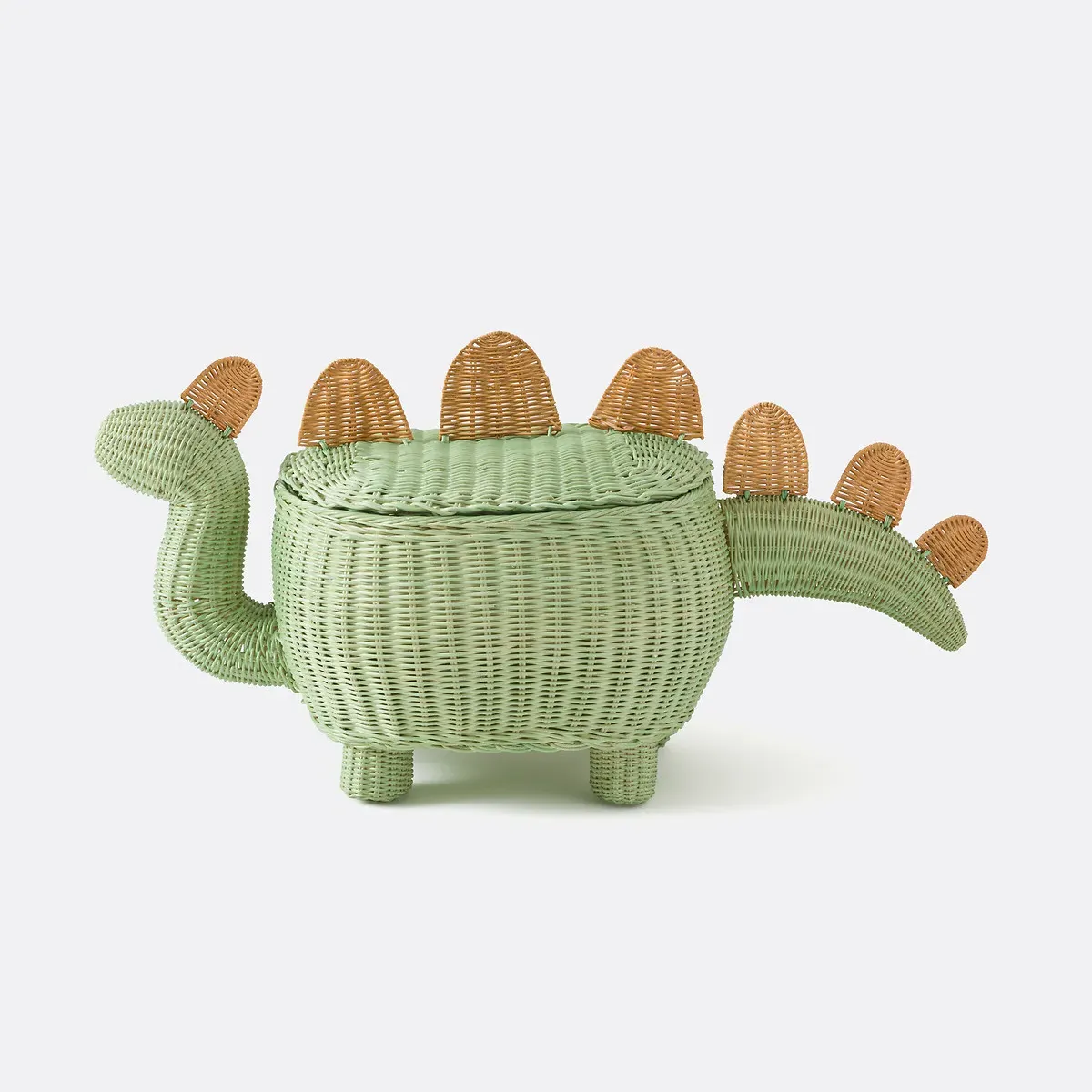 Dinos Dinosaur Rattan Basket with Lid - Green, Rattan alternate view