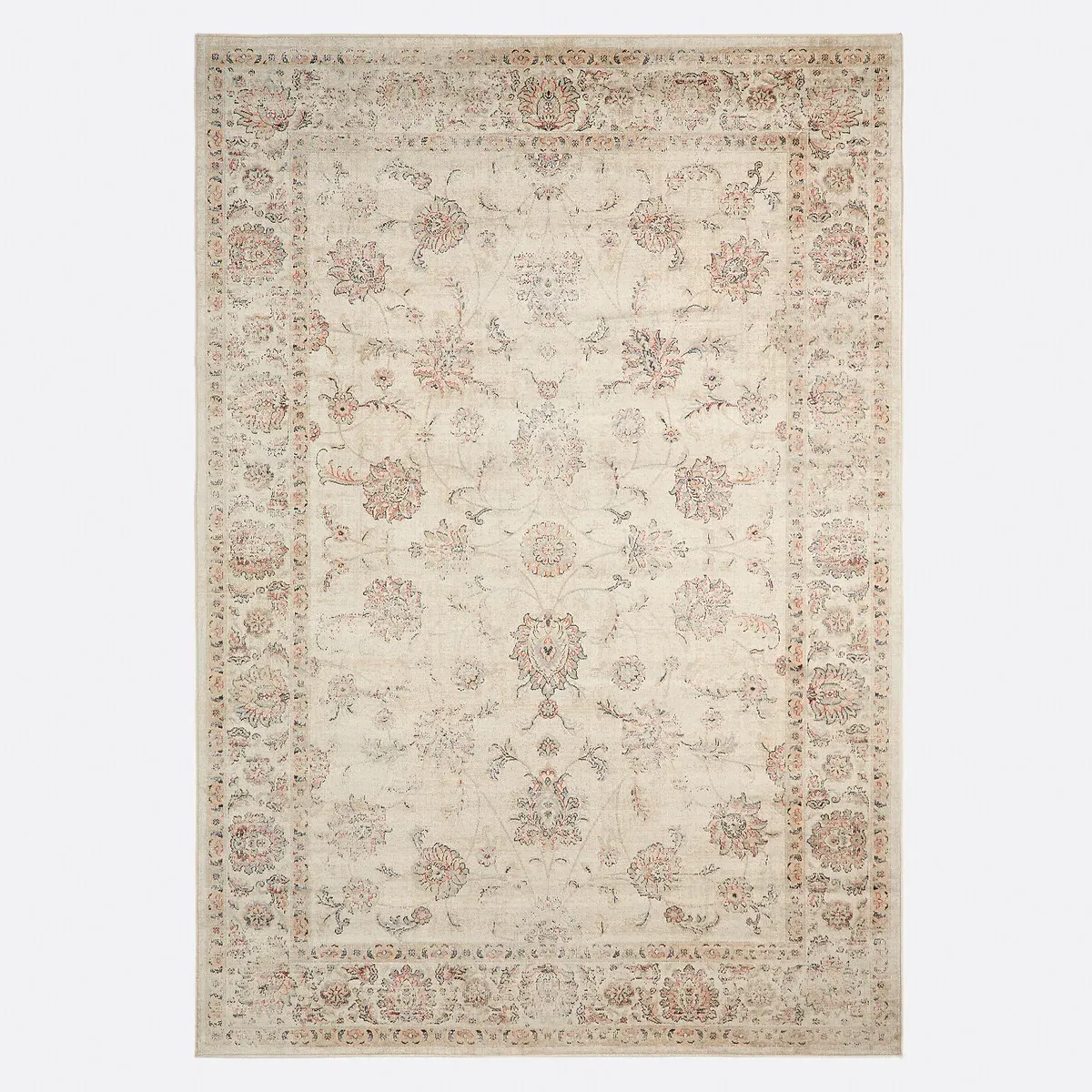 Diona Floral Print Rug with Used-Effect - Beige, Viscose alternate view