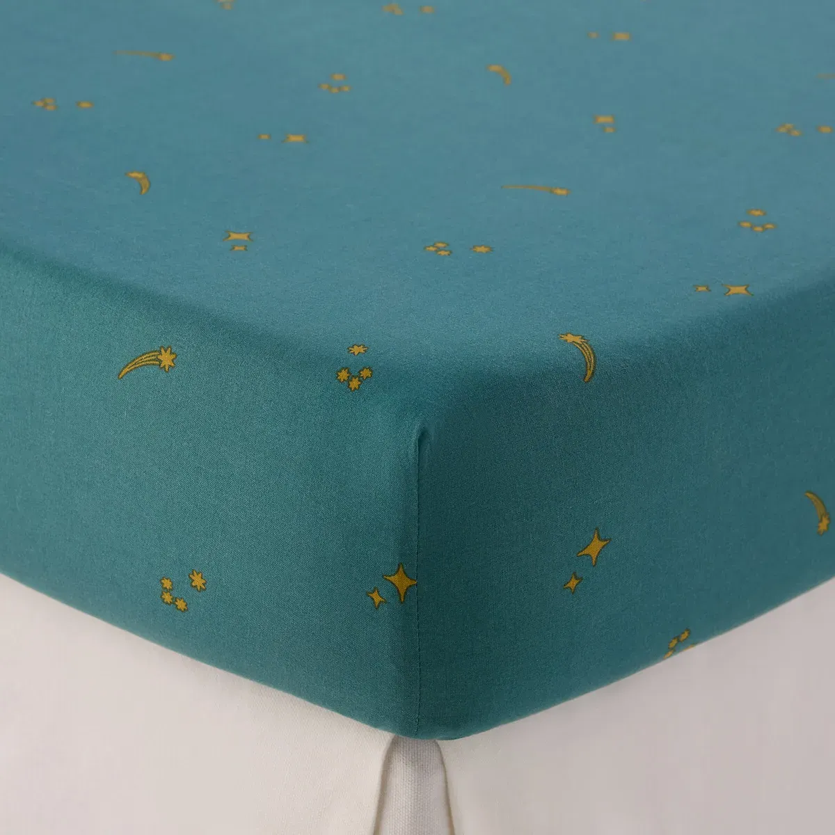 Egor Rocket Print Single Fitted Sheet - Green, Washed Cotton alternate view