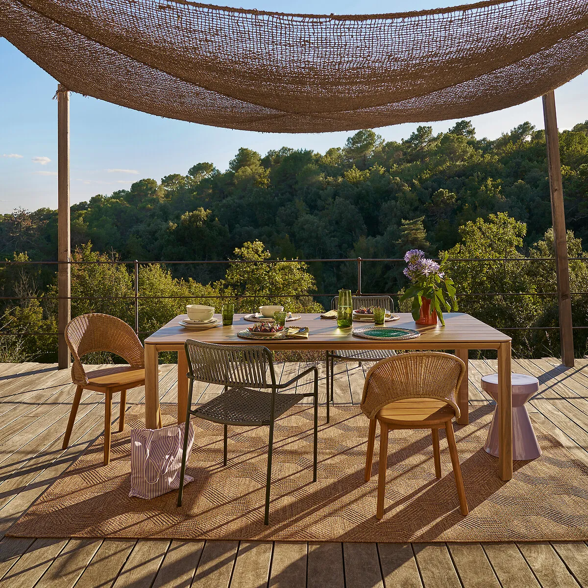 Elisole Set of 2 Garden Chairs - Natural, Solid Acacia alternate view