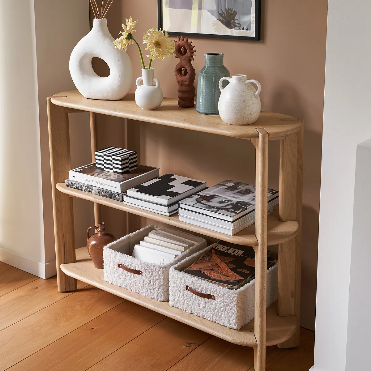 Elmo 3-Shelf Console Table - Oak, Solid Oak alternate view