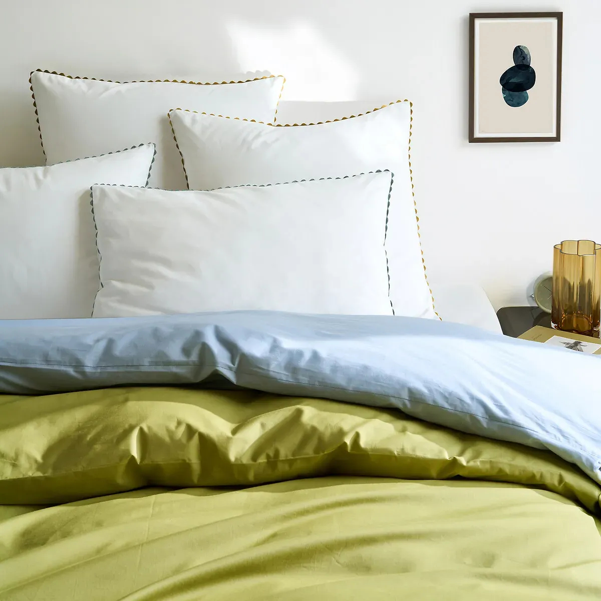 Elya Pillowcase - White, Sage, Cotton Percale alternate view
