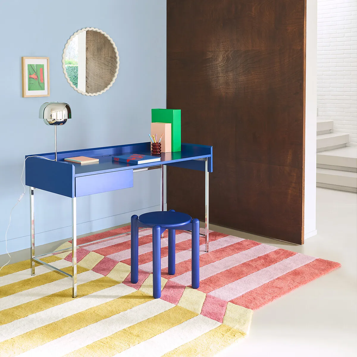 Emott 1-Drawer Desk - Blue, Lacquered MDF alternate view