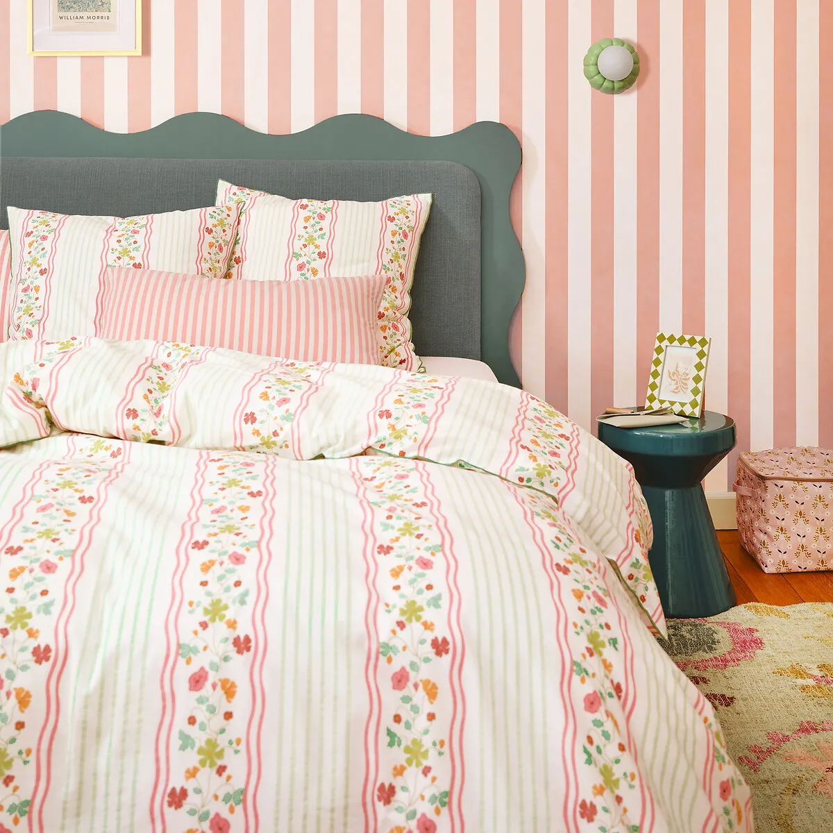 Fabiola Striped Floral Print Duvet Cover - Washed Cotton alternate view