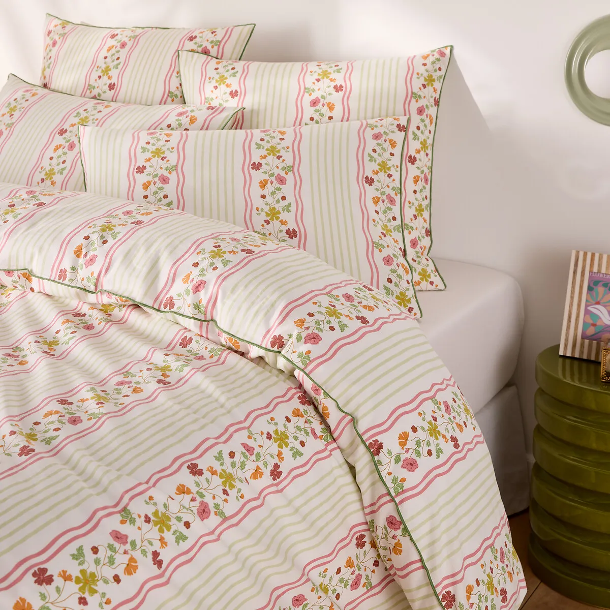 Fabiola Striped Floral Print Duvet Cover - Washed Cotton product