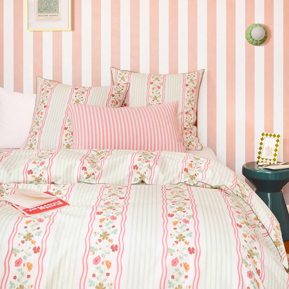 Fabiola Striped & Floral Print Pillowcase - Washed Cotton alternate view
