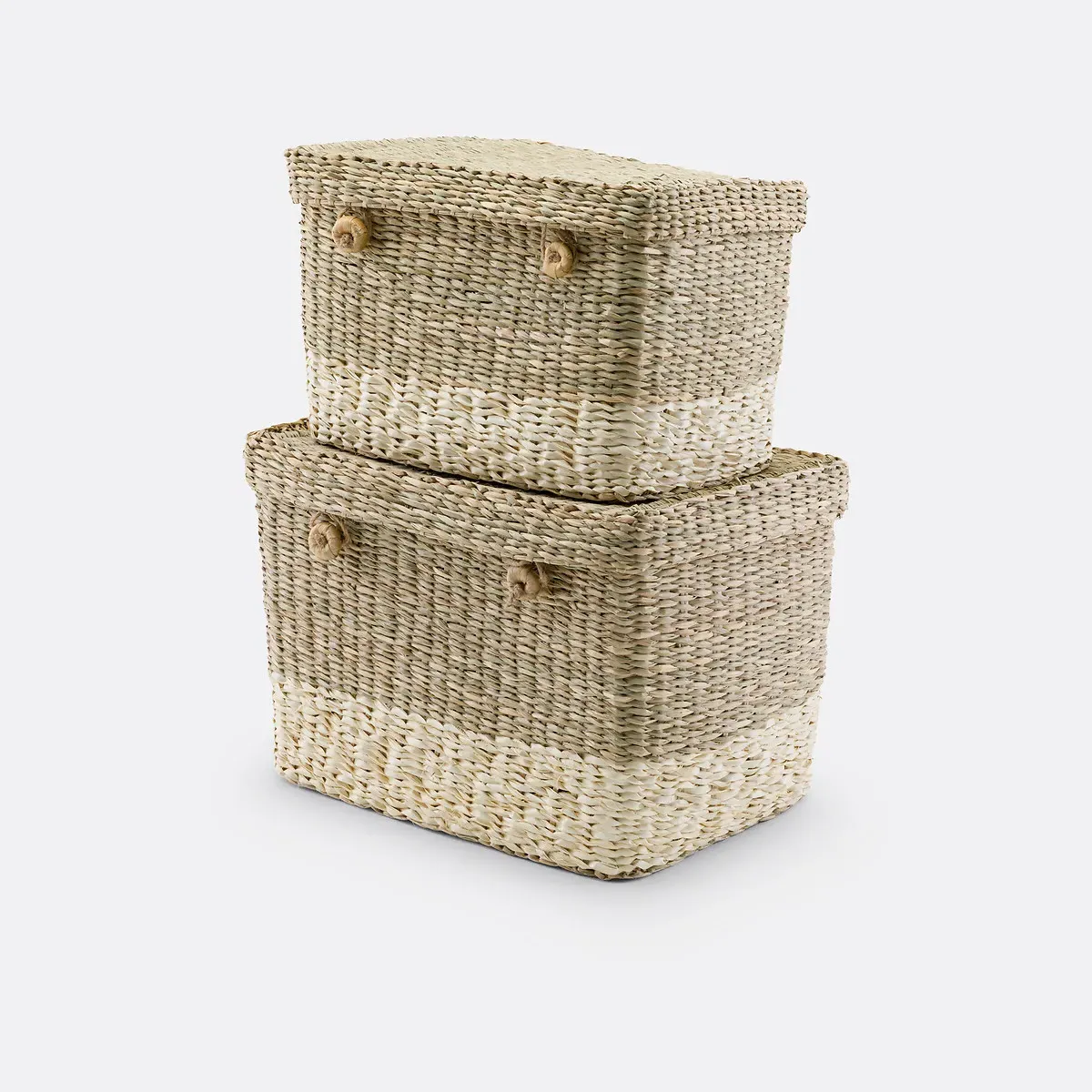 Fanero Set of 2 Woven Storage Trunks with Lids - Natural, Straw product