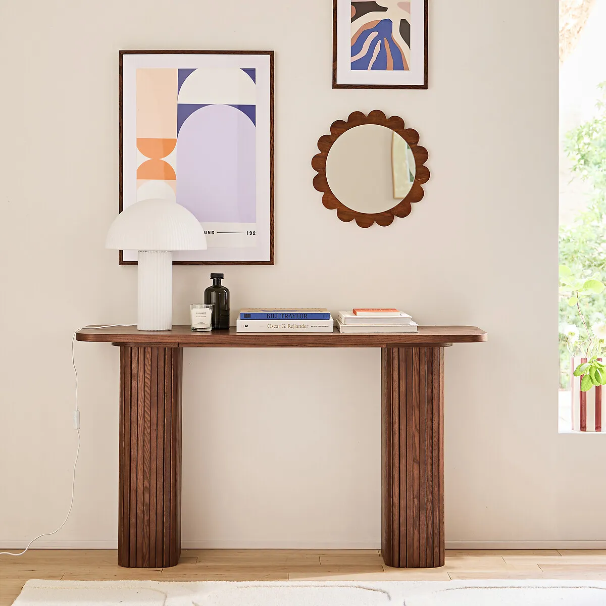 Fleora Round Wall Mirror - Dark Wood, Mango alternate view