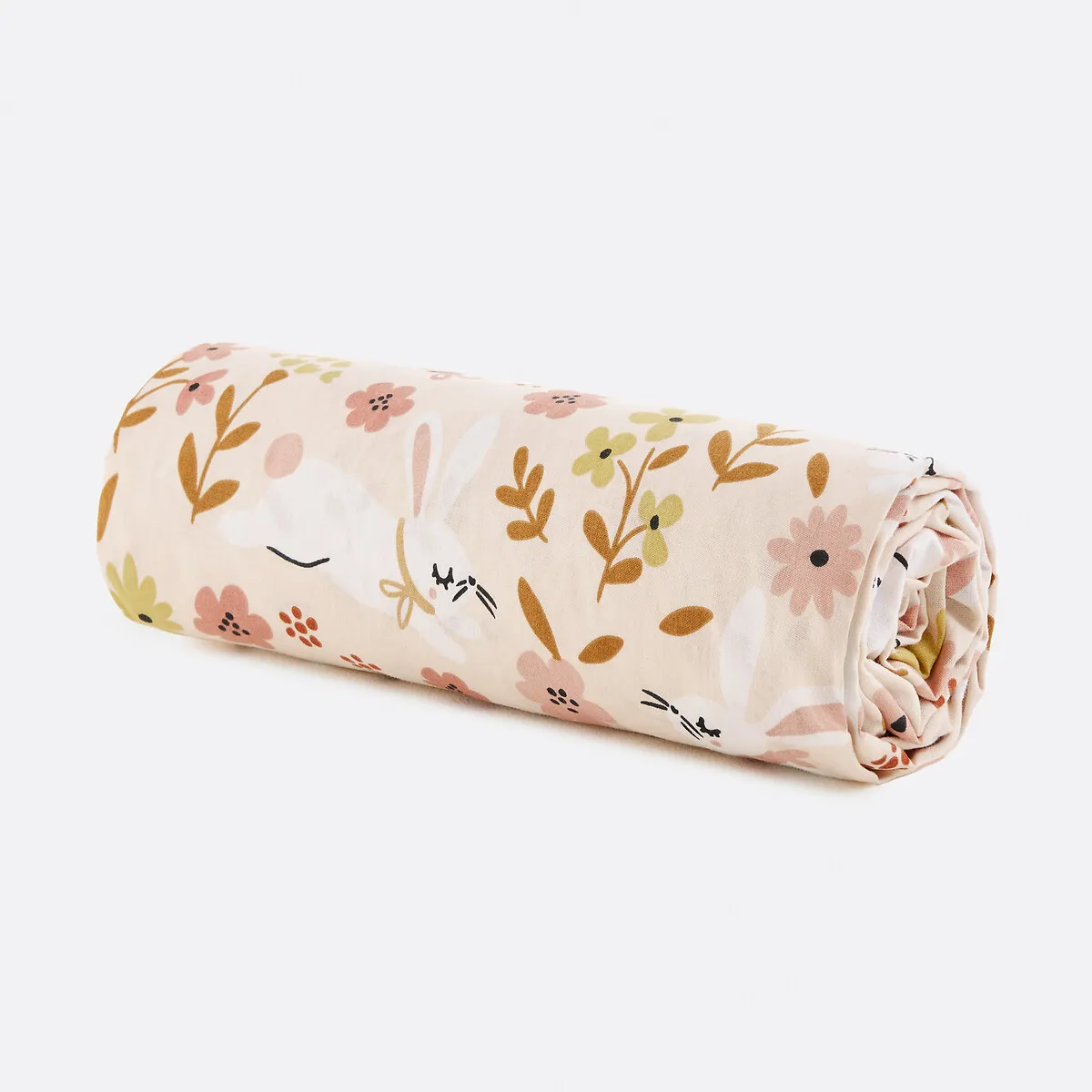 Floral Rabbit Cot Fitted Sheet - Pink Print, Organic Cotton product