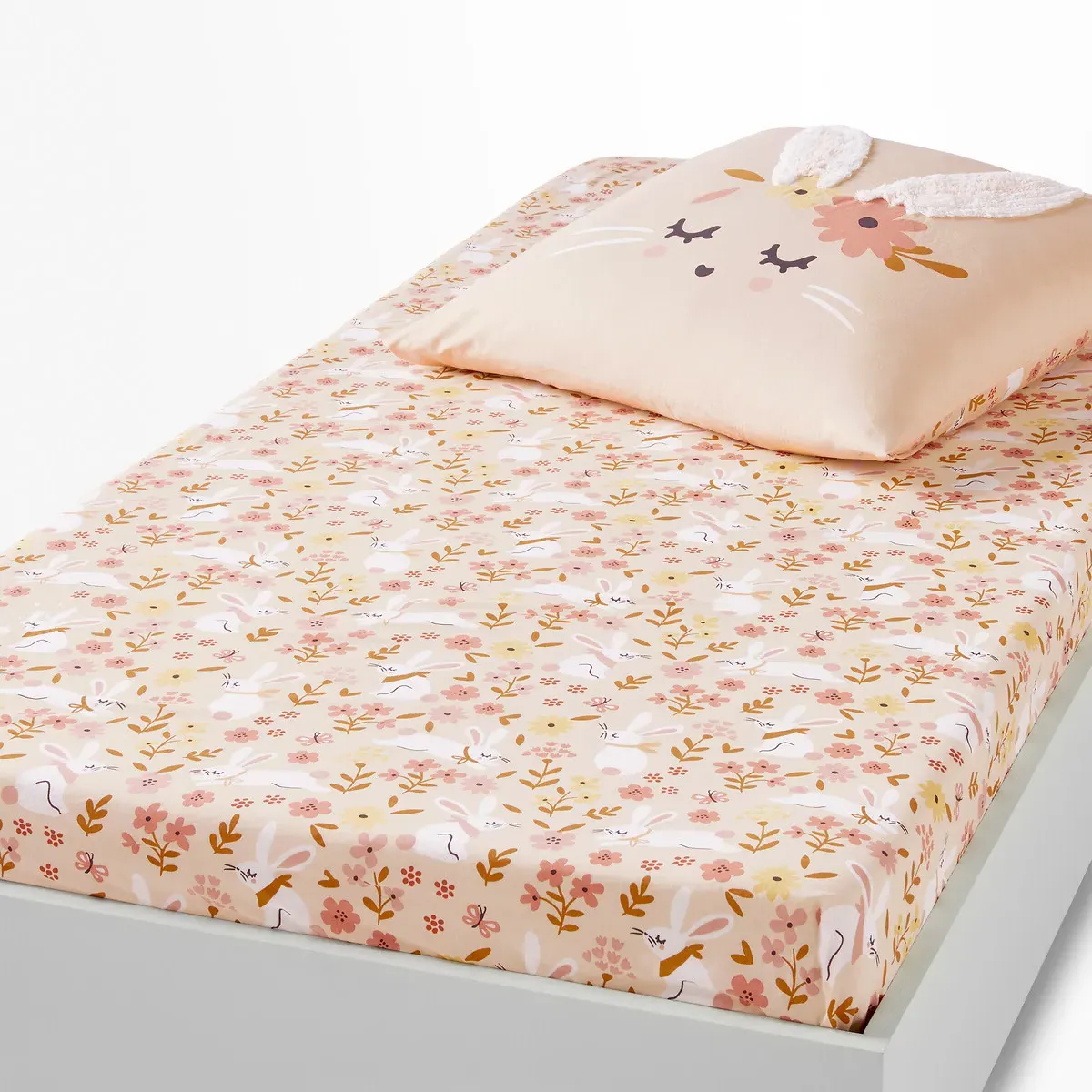 Flower Bunny Single Fitted Sheet - Pink Print, Organic Cotton product