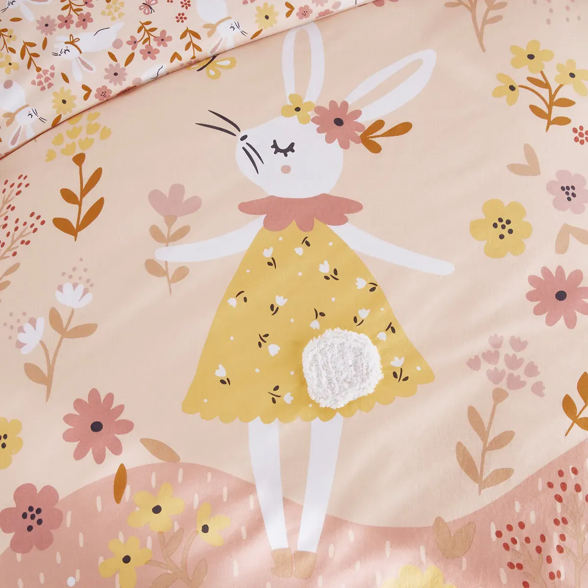 Flower Rabbit Single Duvet Cover - Pink Print, Organic Cotton alternate view