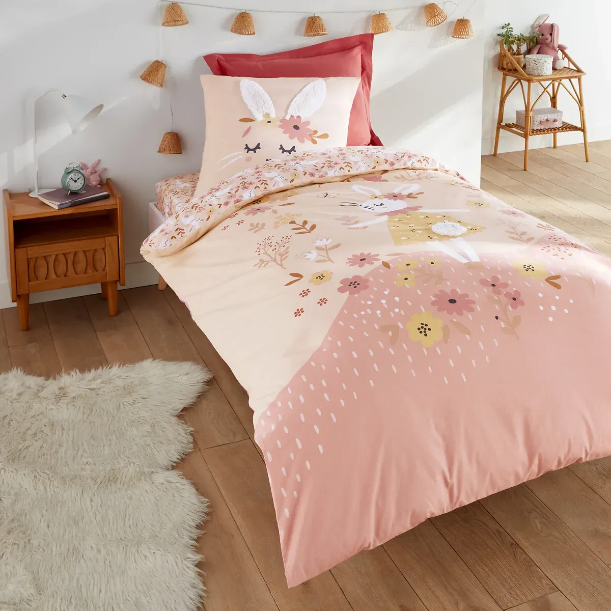 Flower Rabbit Single Duvet Cover - Pink Print, Organic Cotton product