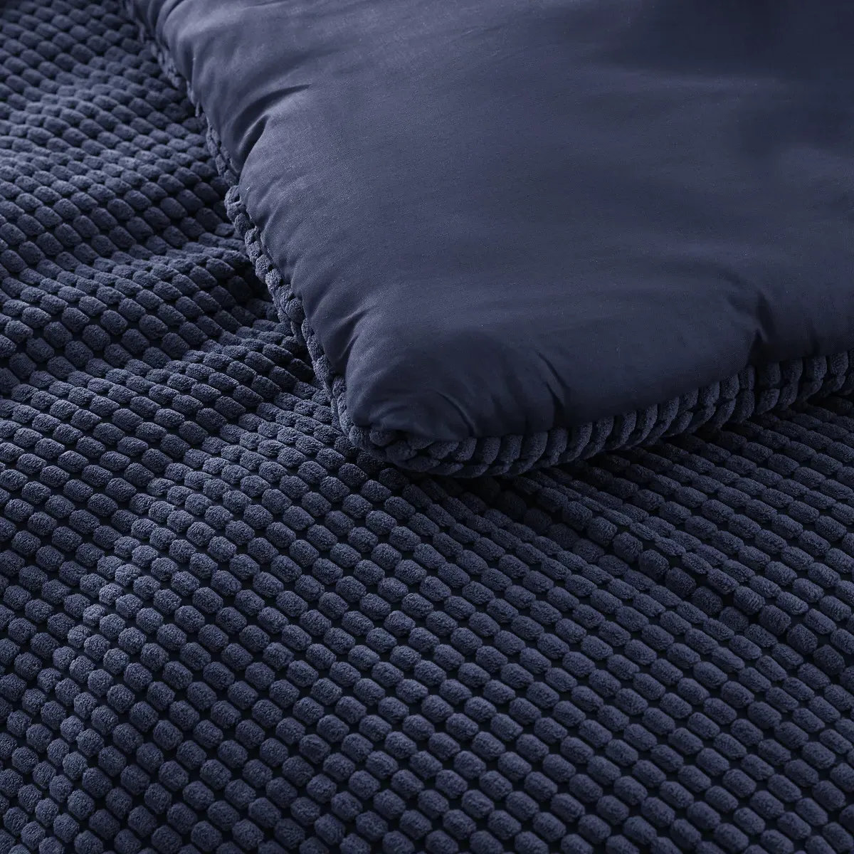 Fluffy Textured Quilted Bedspread - Navy Blue, Polyester alternate view