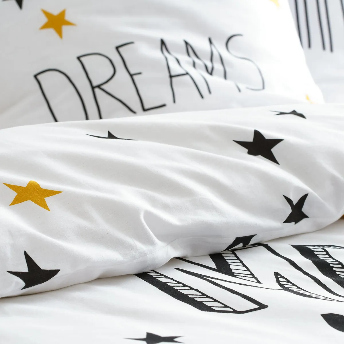 Fringe Star Cotton Duvet Cover - White, Black alternate view