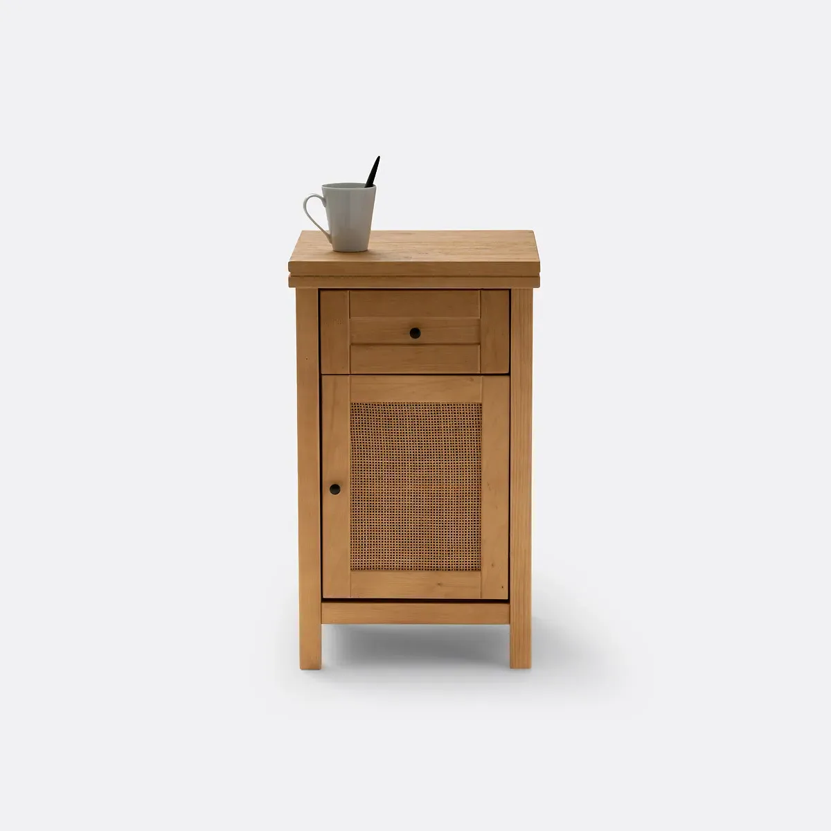 Gabin Bedside Table with 1 Drawer & Cane Cupboard - Natural, Oak alternate view