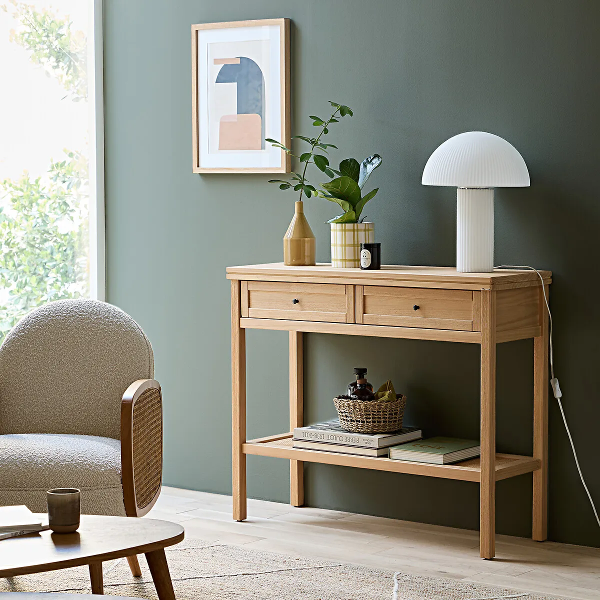 Gabin Double Level Console Table with Drawers - Natural, Pine alternate view