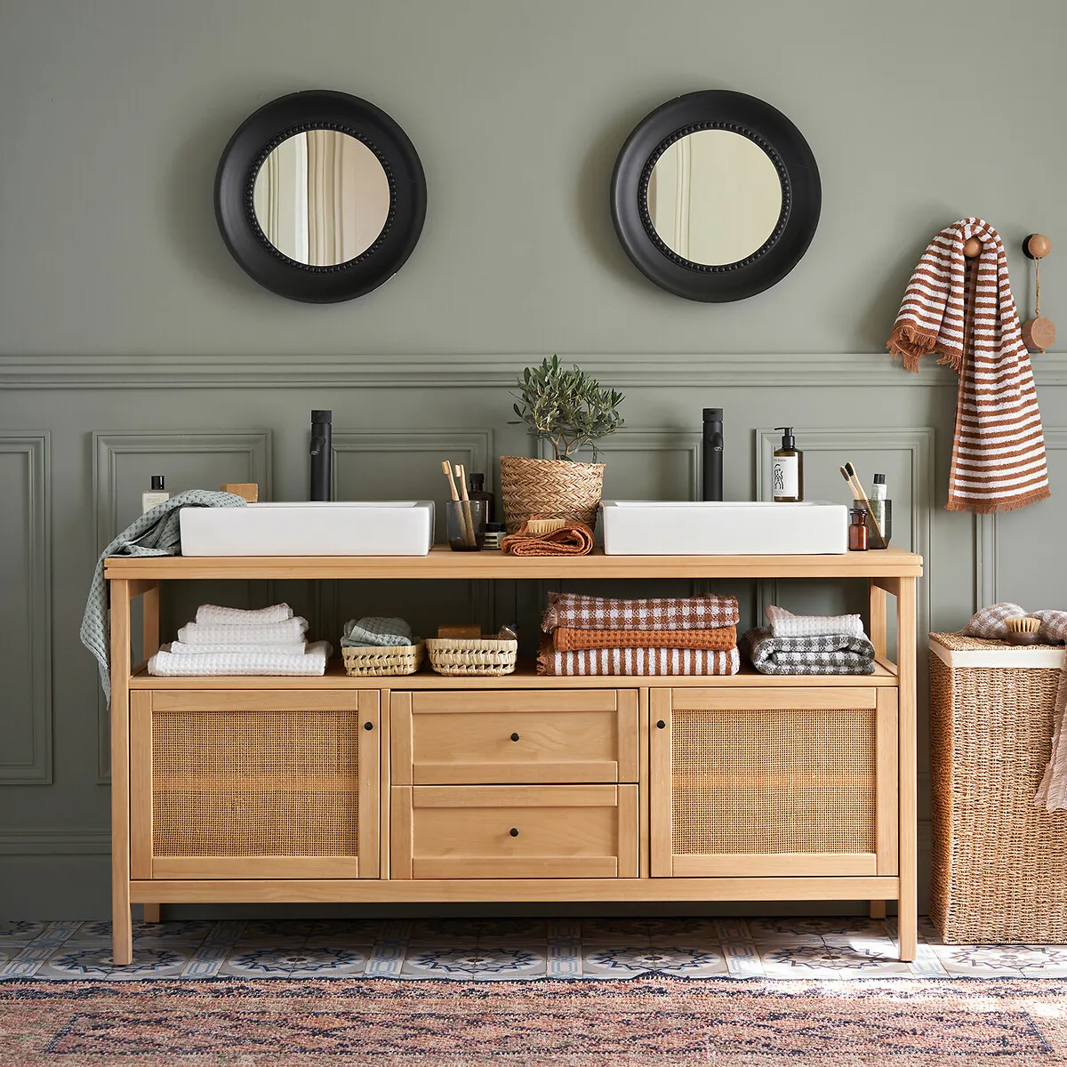Gabin L-Shaped Double Sink Vanity Unit - Natural, Solid Pine alternate view