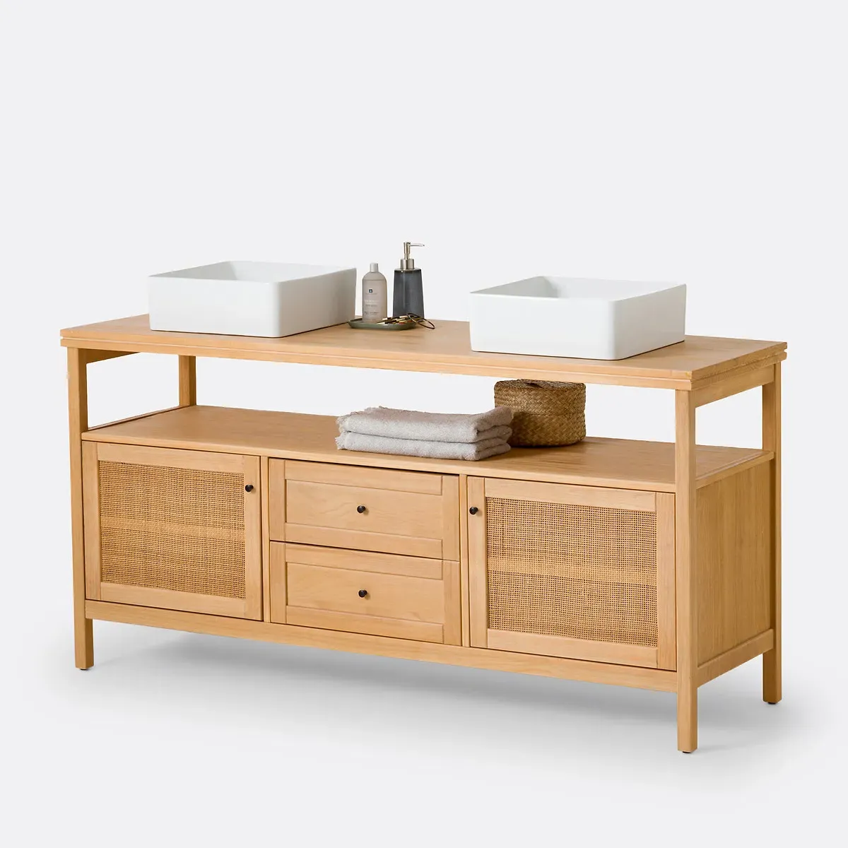 Gabin L-Shaped Double Sink Vanity Unit - Natural, Solid Pine product