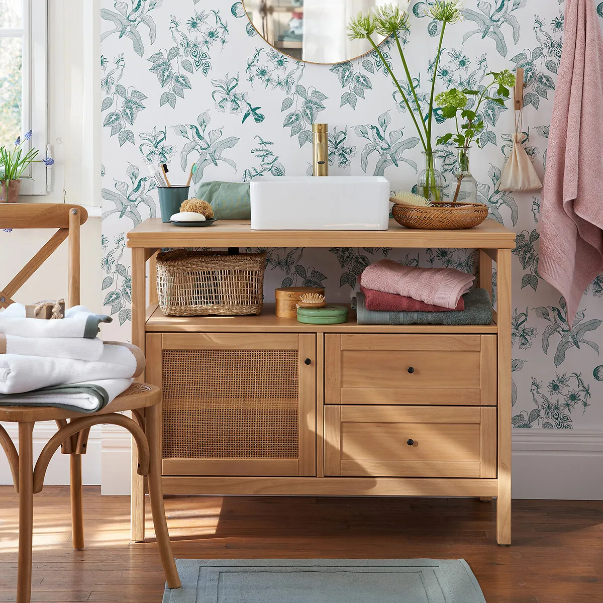 Gabin W100cm Vanity Unit - Natural, Pine and Cane alternate view