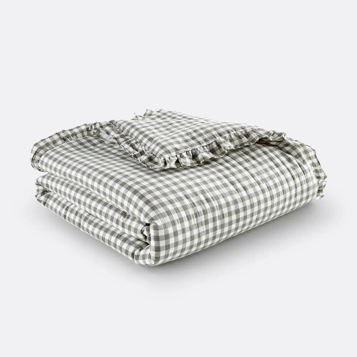 Georgette Gingham Quilted Bedspread - Khaki Green, Cotton alternate view