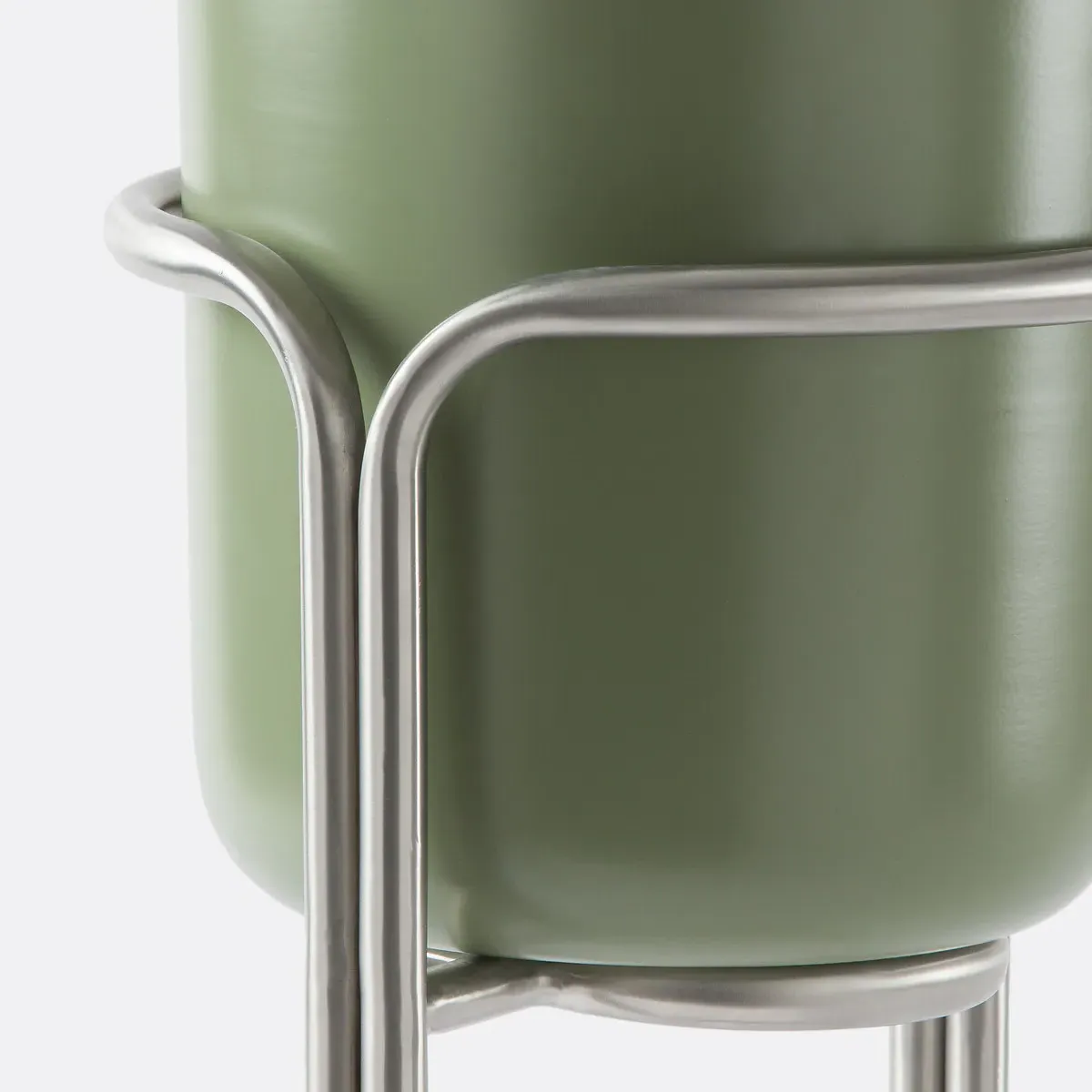 Giorgio Plant Pot Holder on Iron Stand - Olive Green, Chrome Metal alternate view