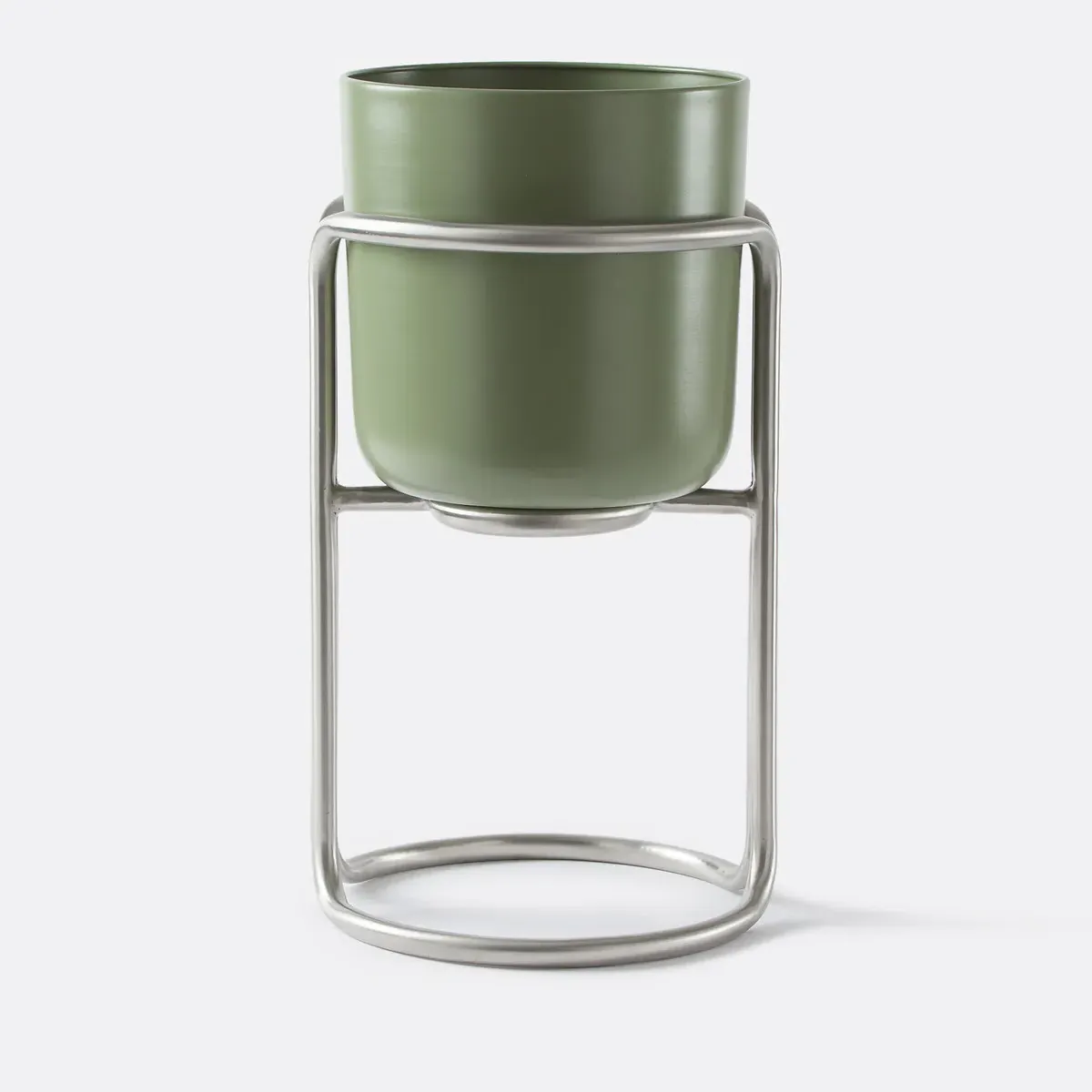 Giorgio Plant Pot Holder on Iron Stand - Olive Green, Chrome Metal product