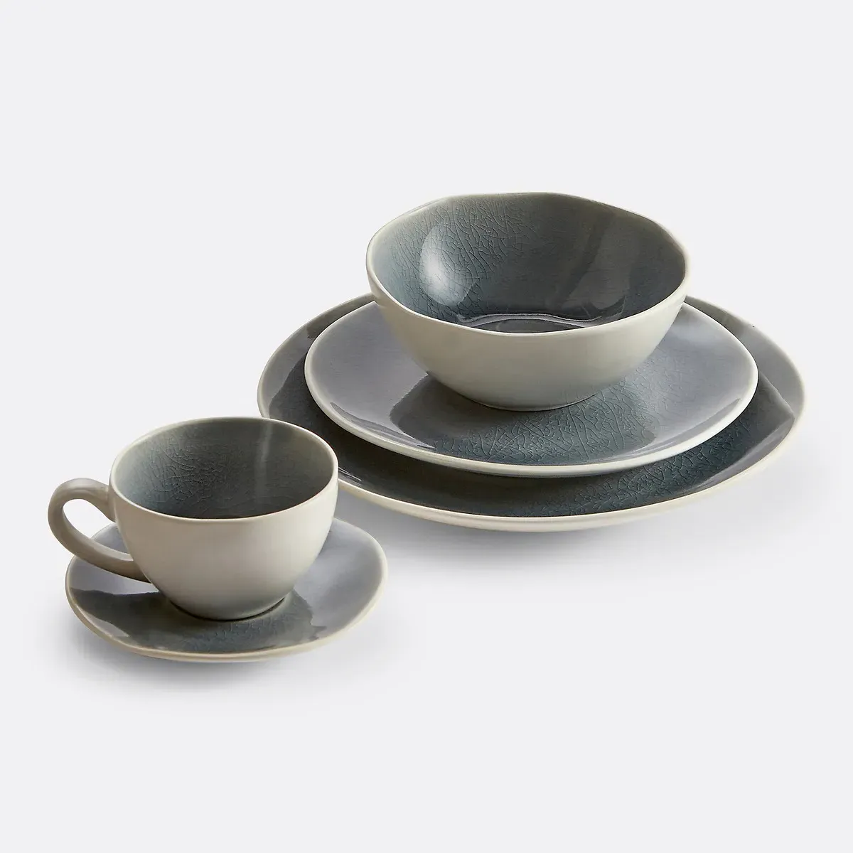 Gogain Set of 4 Crackled Dinner Plates - Grey-Blue, Stoneware alternate view