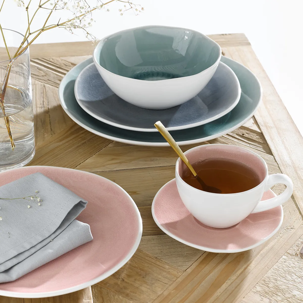 Gogain Set of 4 Crackled Dinner Plates - Grey-Blue, Stoneware product