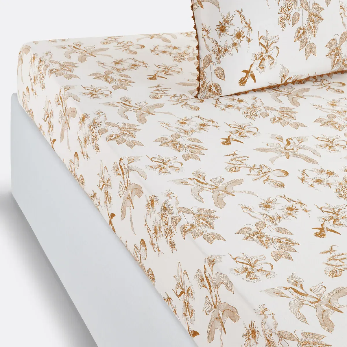 Granadille Monochrome Floral Fitted Sheet - Printed, Washed Cotton product