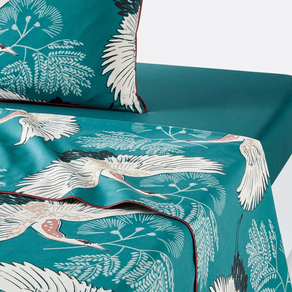 Grues Patterned Percale Flat Sheet - Teal, Cotton product