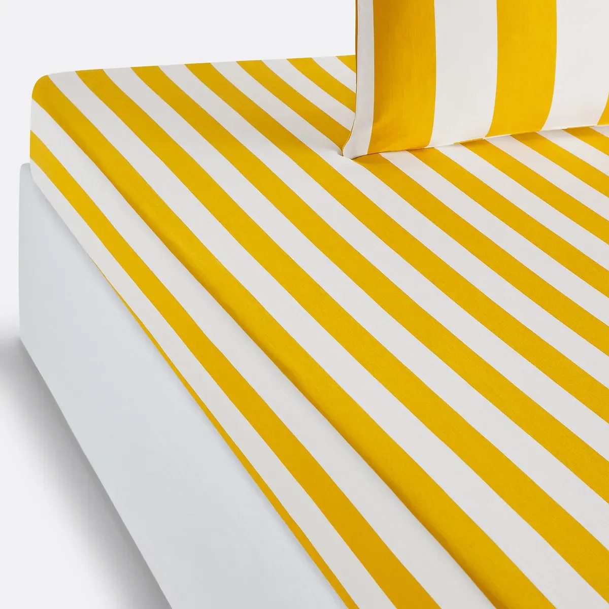 Hendaye Fitted Sheet Mattress Depth 25cm - Yellow Striped, Cotton product