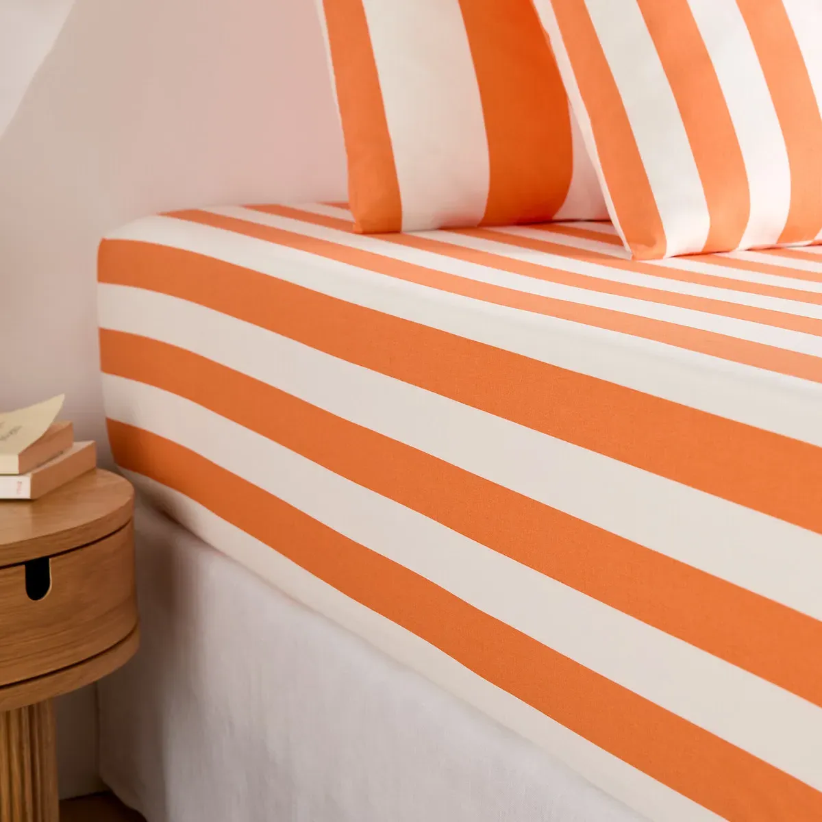 Hendaye Fitted Sheet with 25cm Flap - Orange Striped, Cotton product