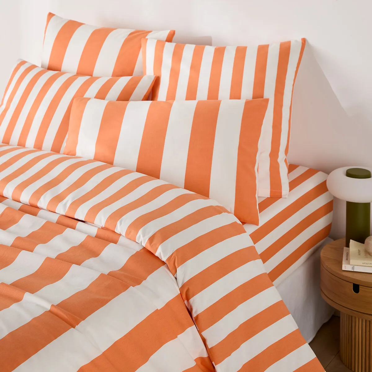 Hendaye Striped Duvet Cover - Orange, Cotton product
