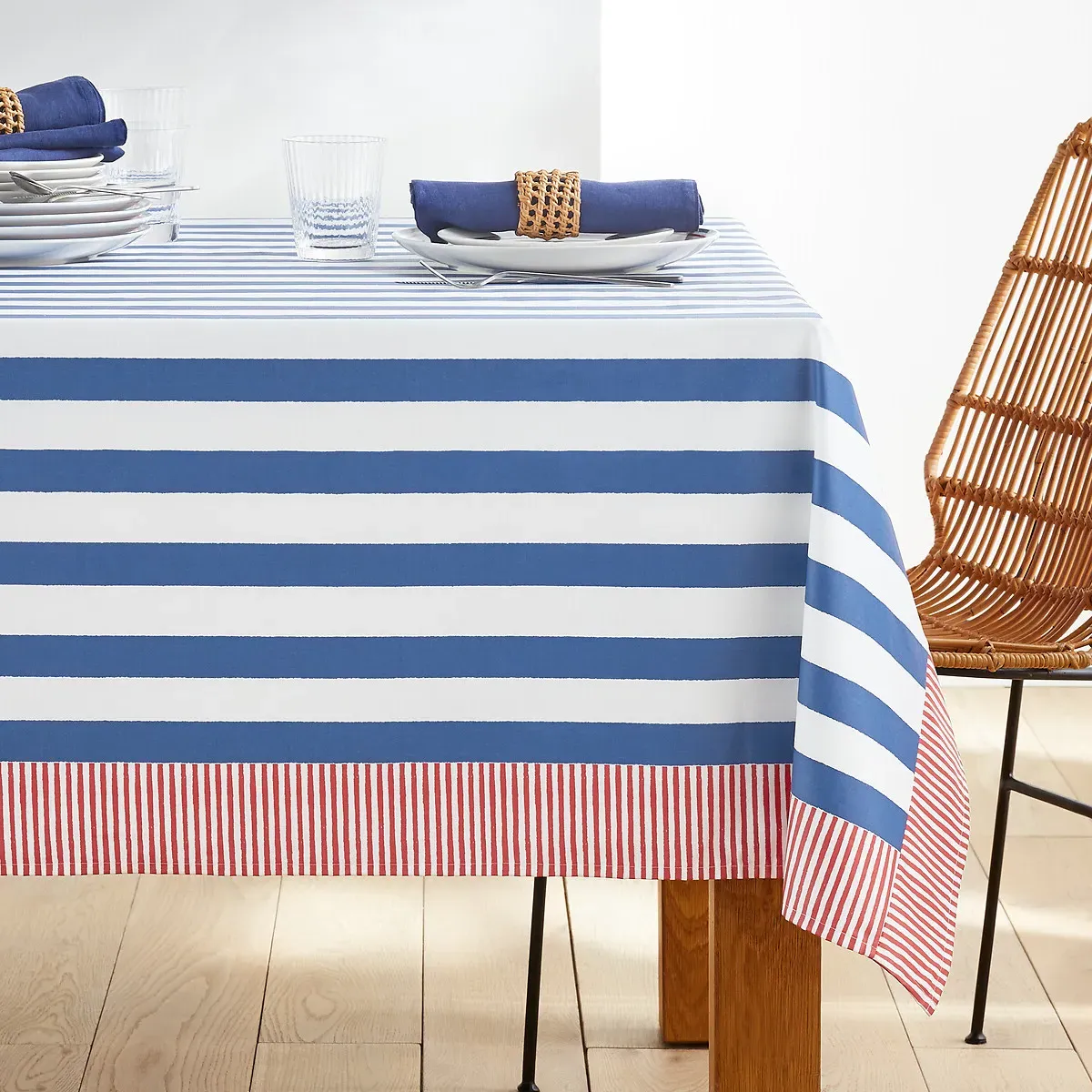 Hendaye Striped Rectangular Tablecloth - Blue, Coated Cotton product