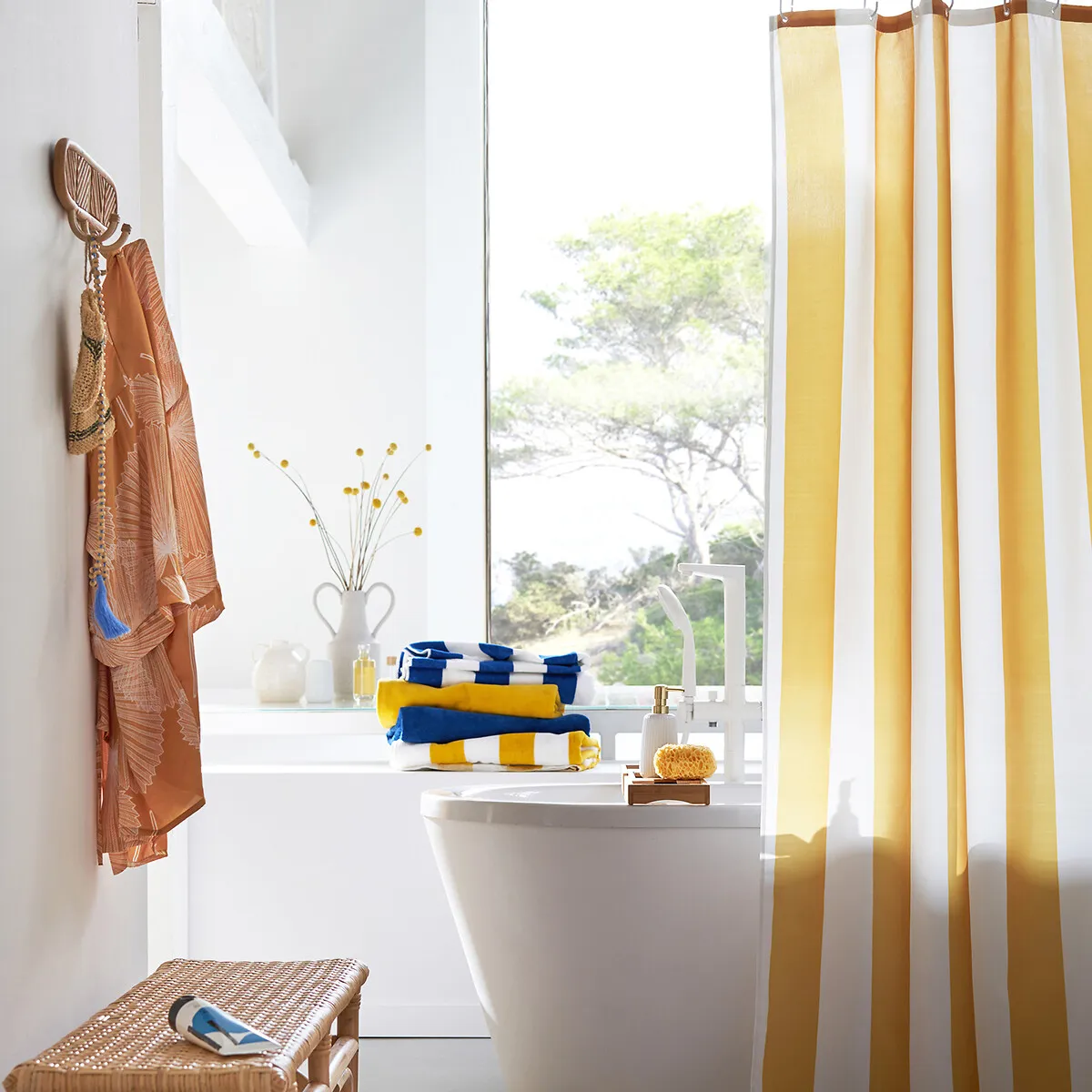 Hendaye Striped Shower Curtain - Yellow, Polyester alternate view