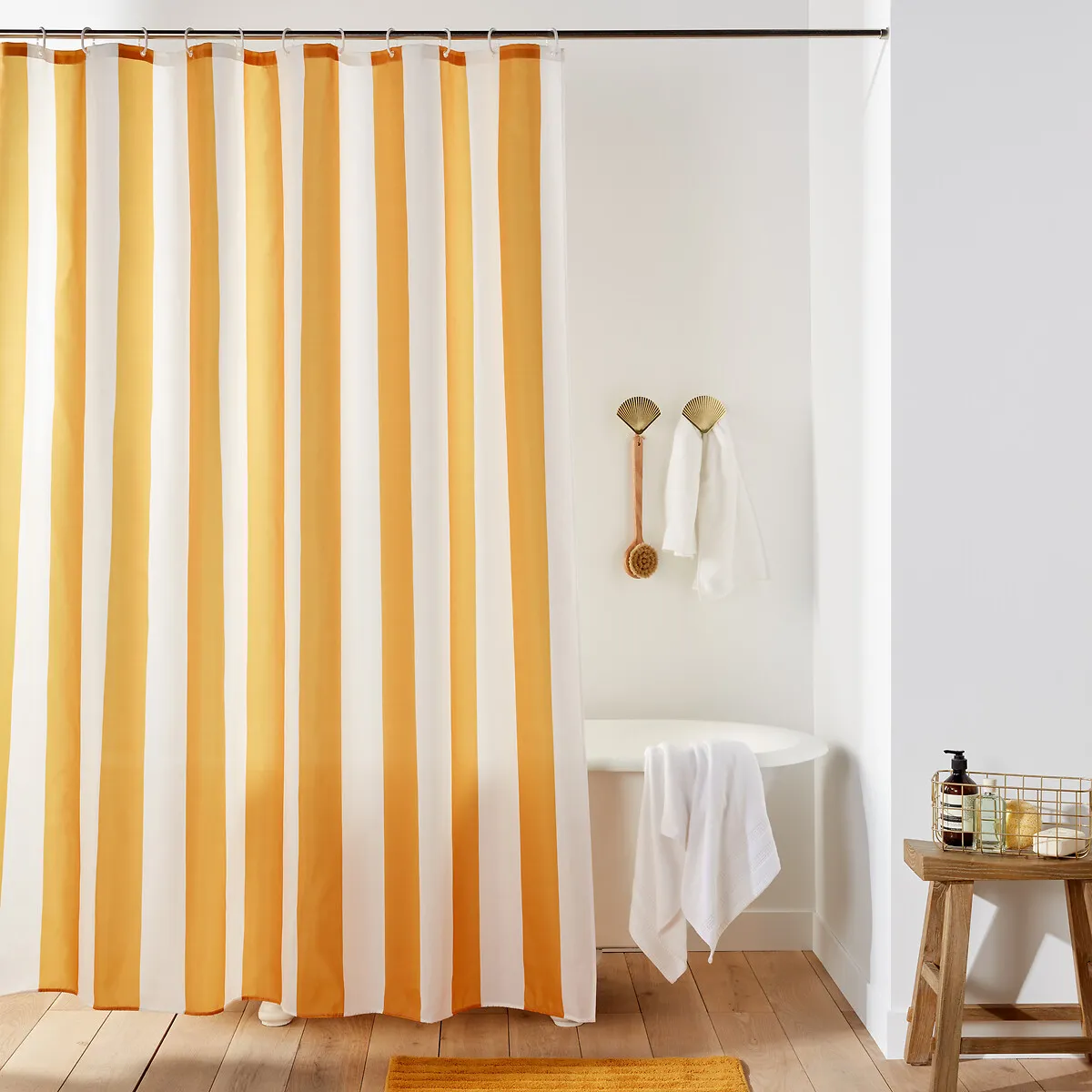 Hendaye Striped Shower Curtain - Yellow, Polyester product