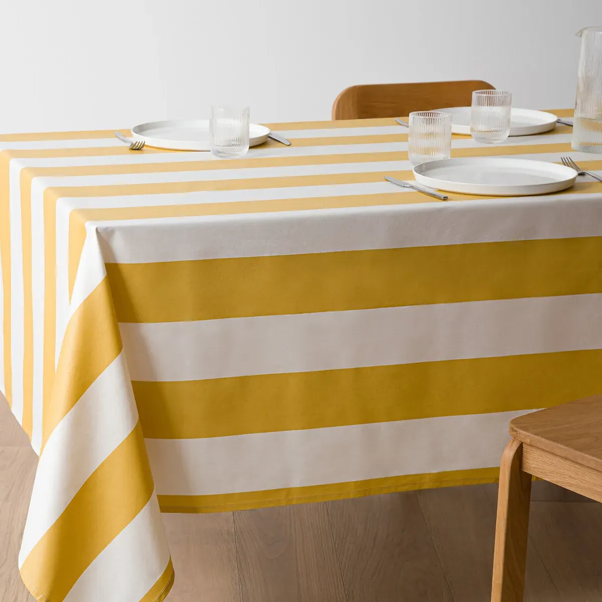 Hendaye Striped Tablecloth - Yellow, Coated Cotton product