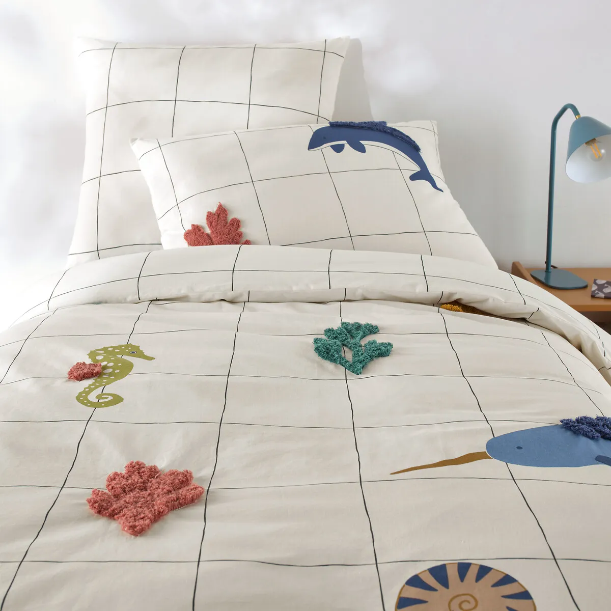 Heol Under The Sea Double Duvet Cover with Tufting - Ecru, Cotton product