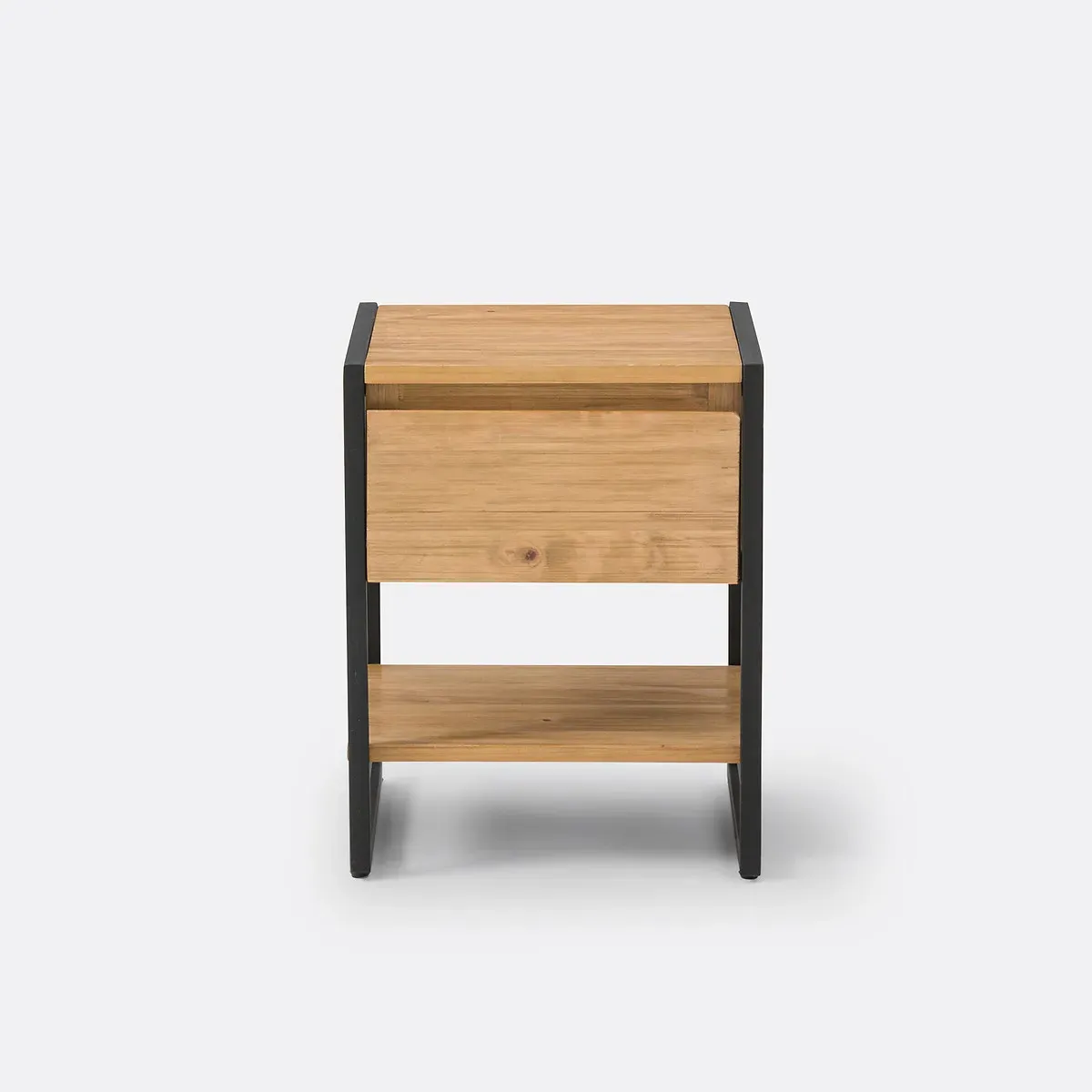 Hiba 1-Drawer Bedside Table with Shelf - Black, Pine alternate view