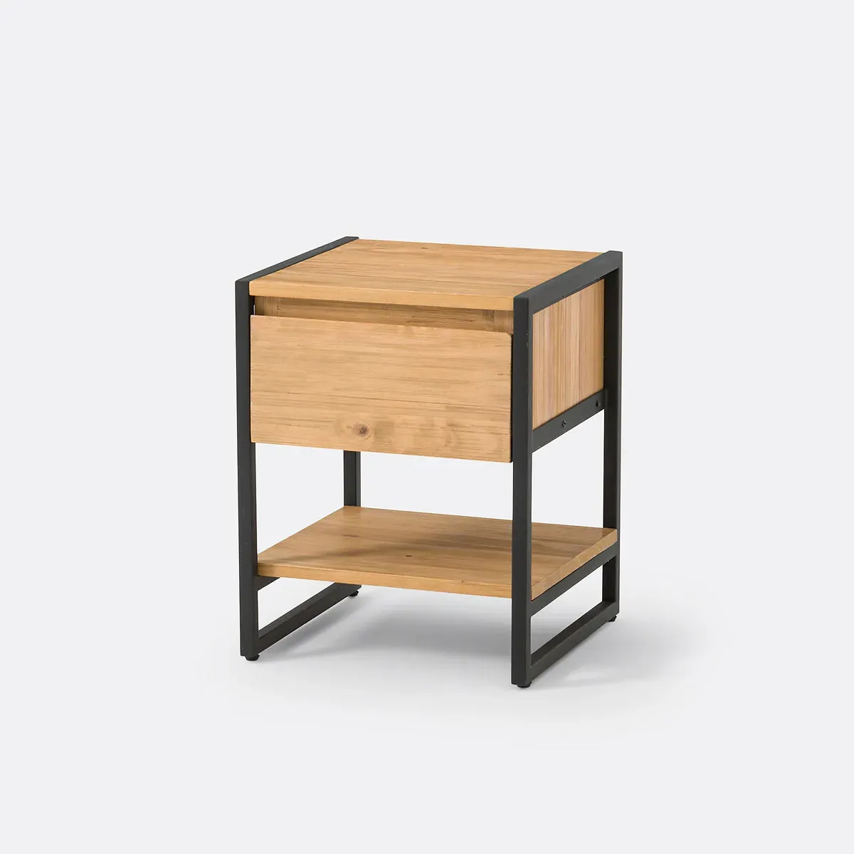Hiba 1-Drawer Bedside Table with Shelf - Black, Pine product