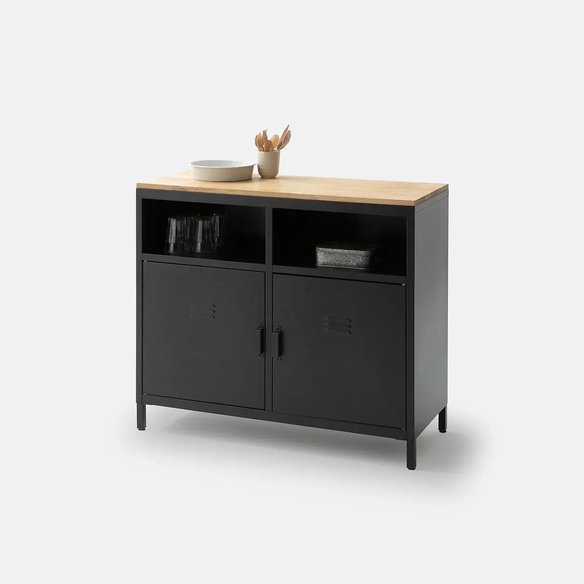 Hiba 2-Door Kitchen Cabinet with Storage - Black, Metal product