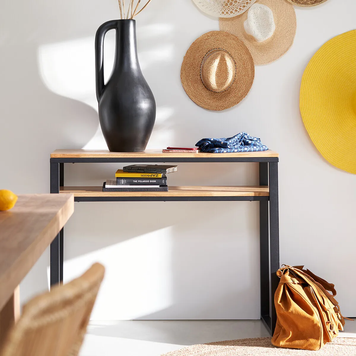 Hiba 2-Tier Console Table - Natural, Solid Oak & Steel alternate view