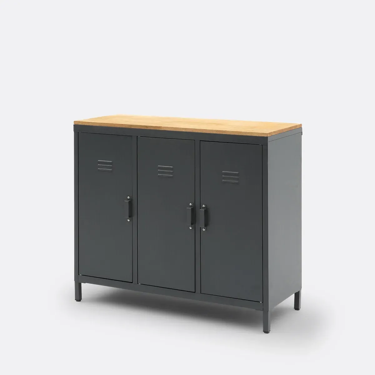 Hiba 3-Door Locker Unit - Charcoal Grey, Oak & Metal product